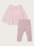 Monsoon Baby Embriodered Rib Top & Floral Ditsy Print Leggings Set, Lilac