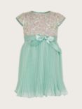 Monsoon Baby Disco Sequin Pleated Dress, Mint