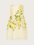 Monsoon Baby Rose Embroidered Dress, Lemon