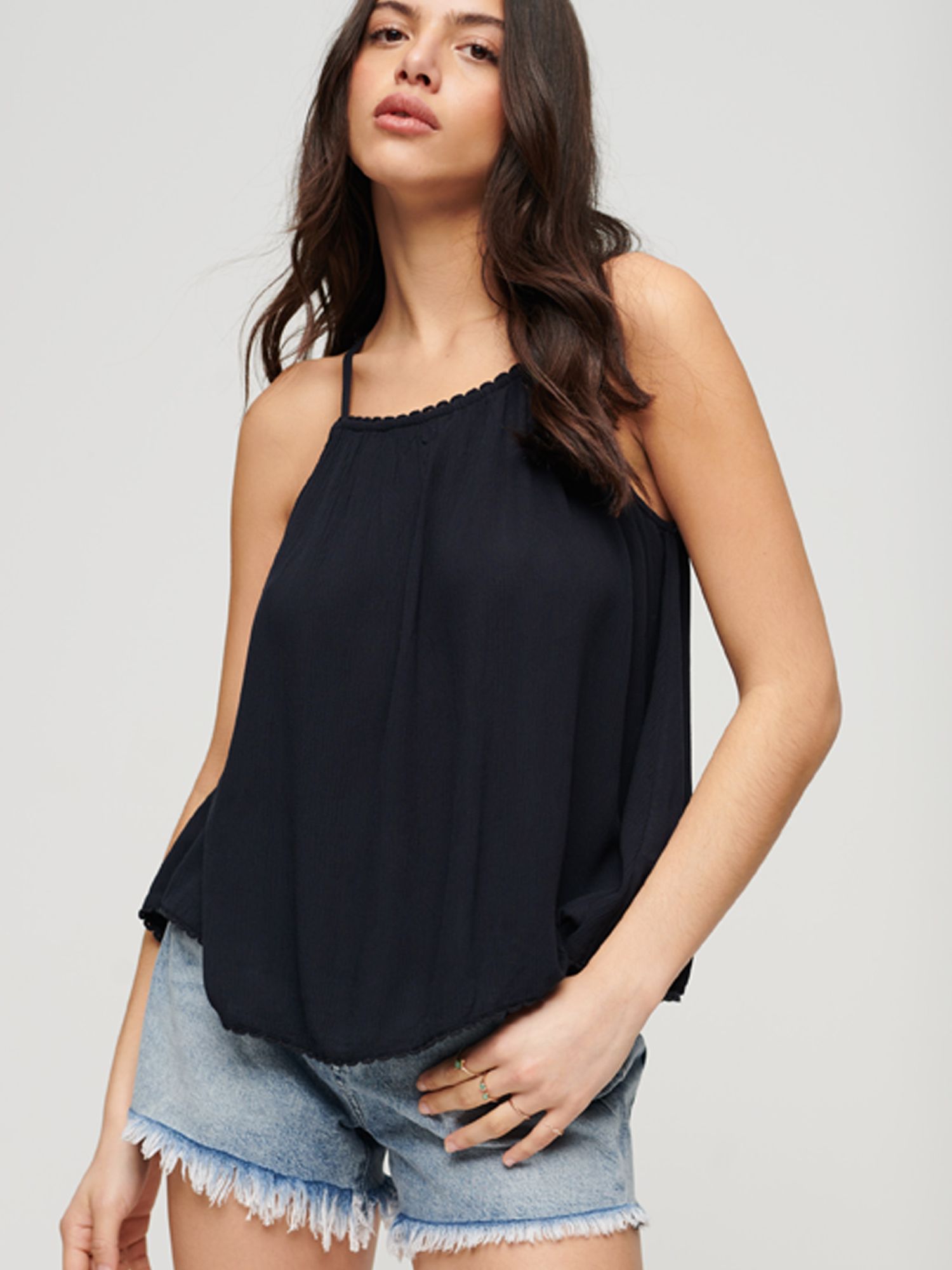 Superdry Halter Beach Cami Top, Eclipse Navy at John Lewis & Partners