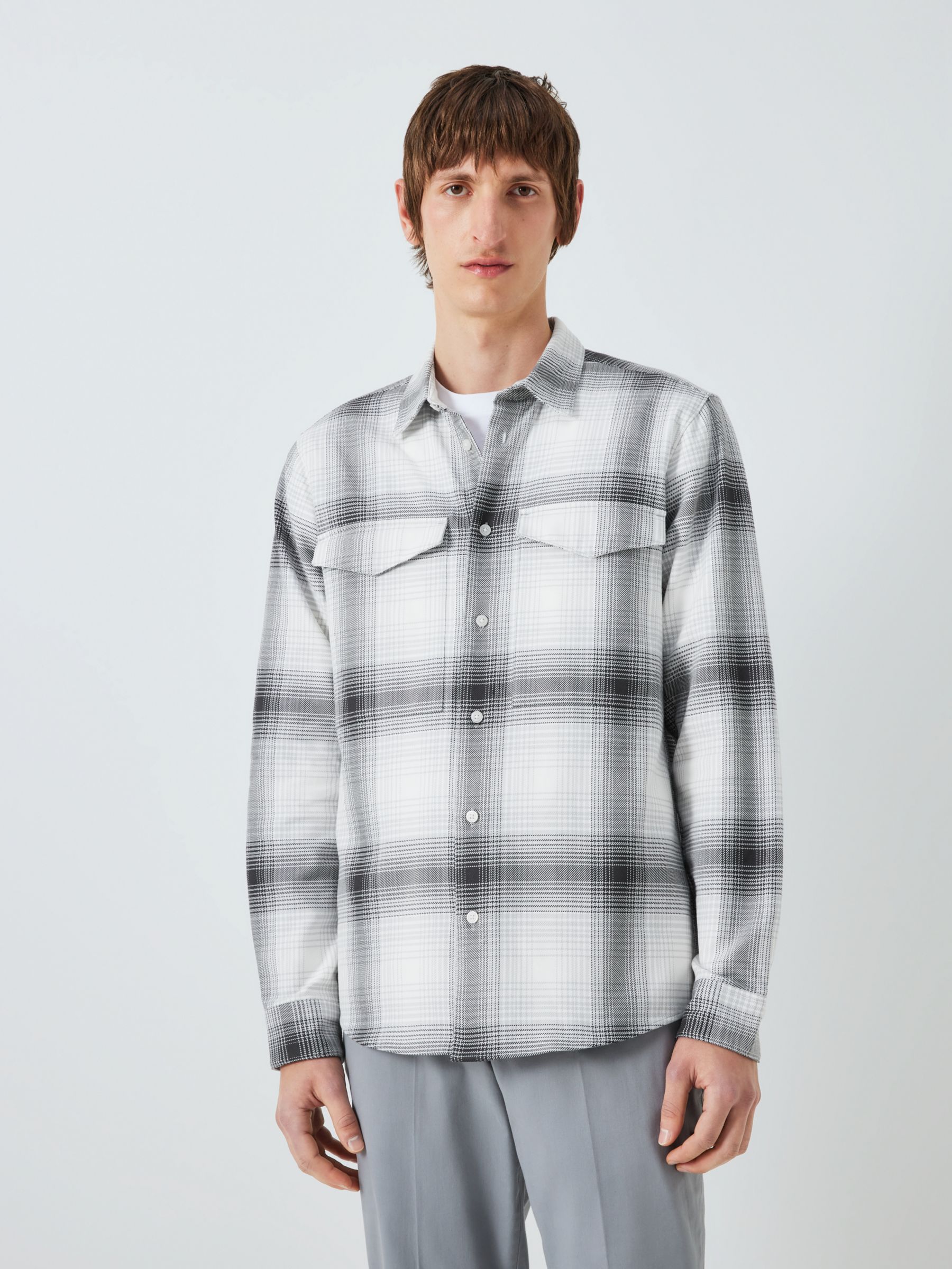 Kin Cotton Check Pocket Overshirt, Ecru at John Lewis & Partners