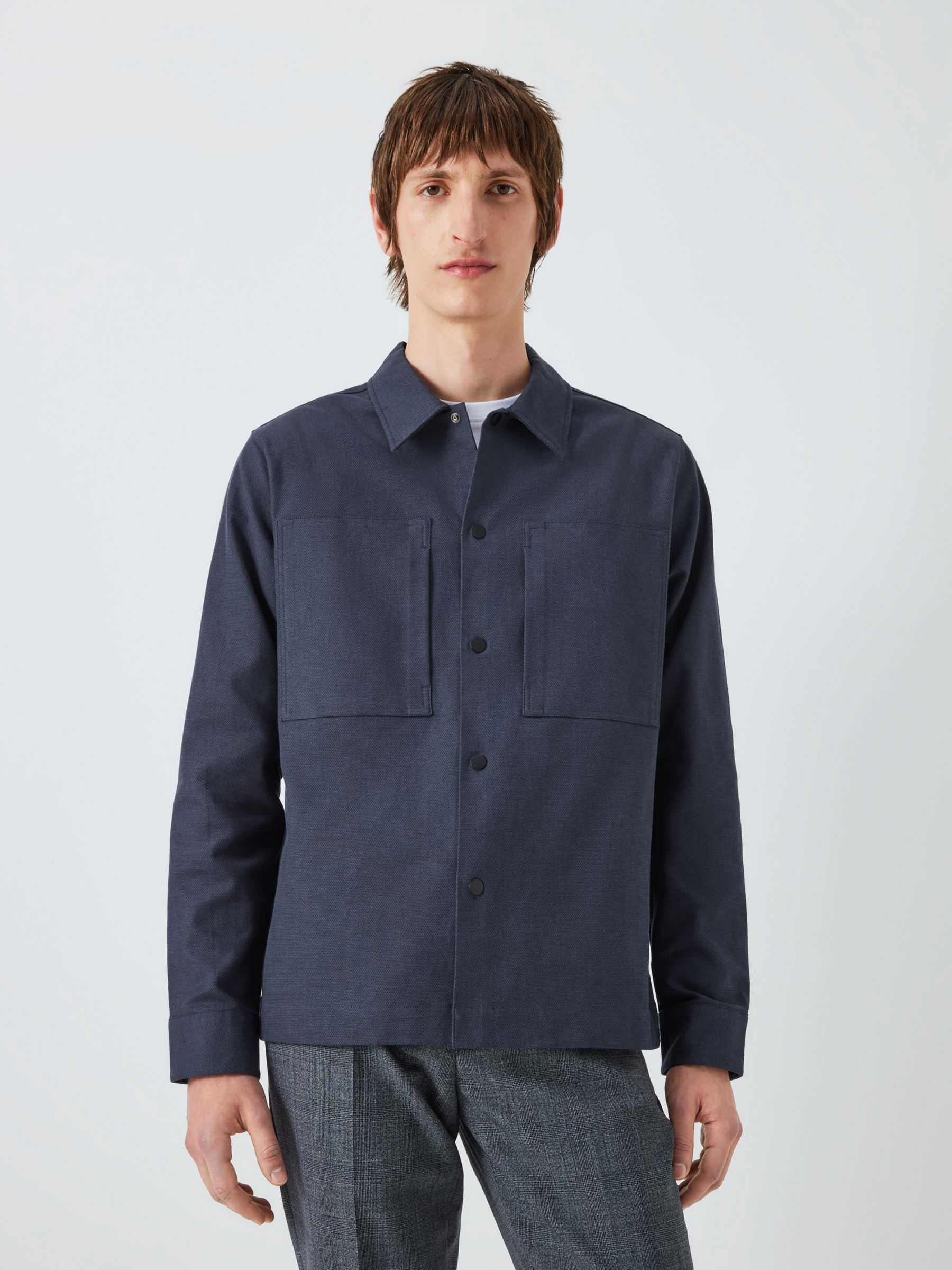 Kin Cotton Textured Stretch Overshirt, Slate Blue at John Lewis & Partners