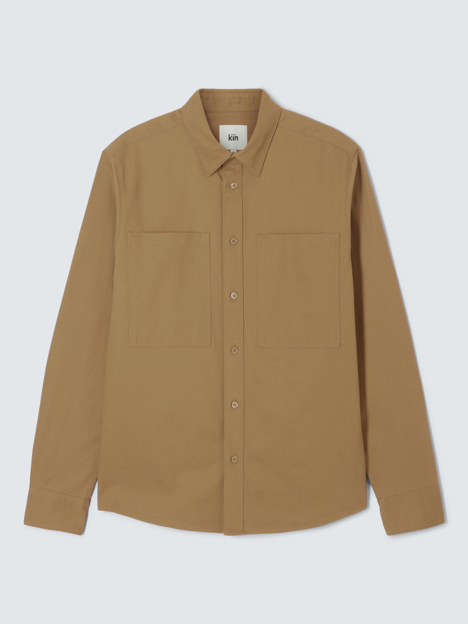 Kin Cotton Utility Pocket Twill Shirt, Brown at John Lewis & Partners