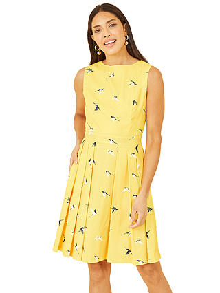 Yumi Mela Swallow Print Skater Dress, Yellow