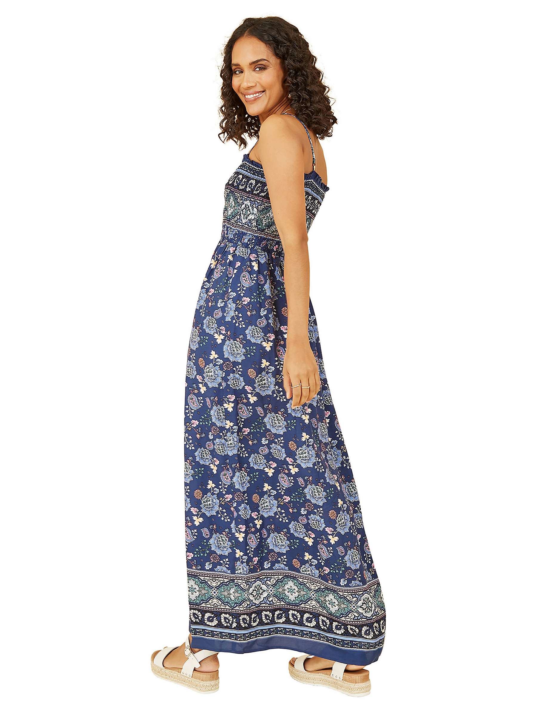 Buy Yumi Border Floral Print Shirred Maxi Dress, Navy Online at johnlewis.com