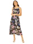 Yumi Strappy Floral Midi Dress, Black