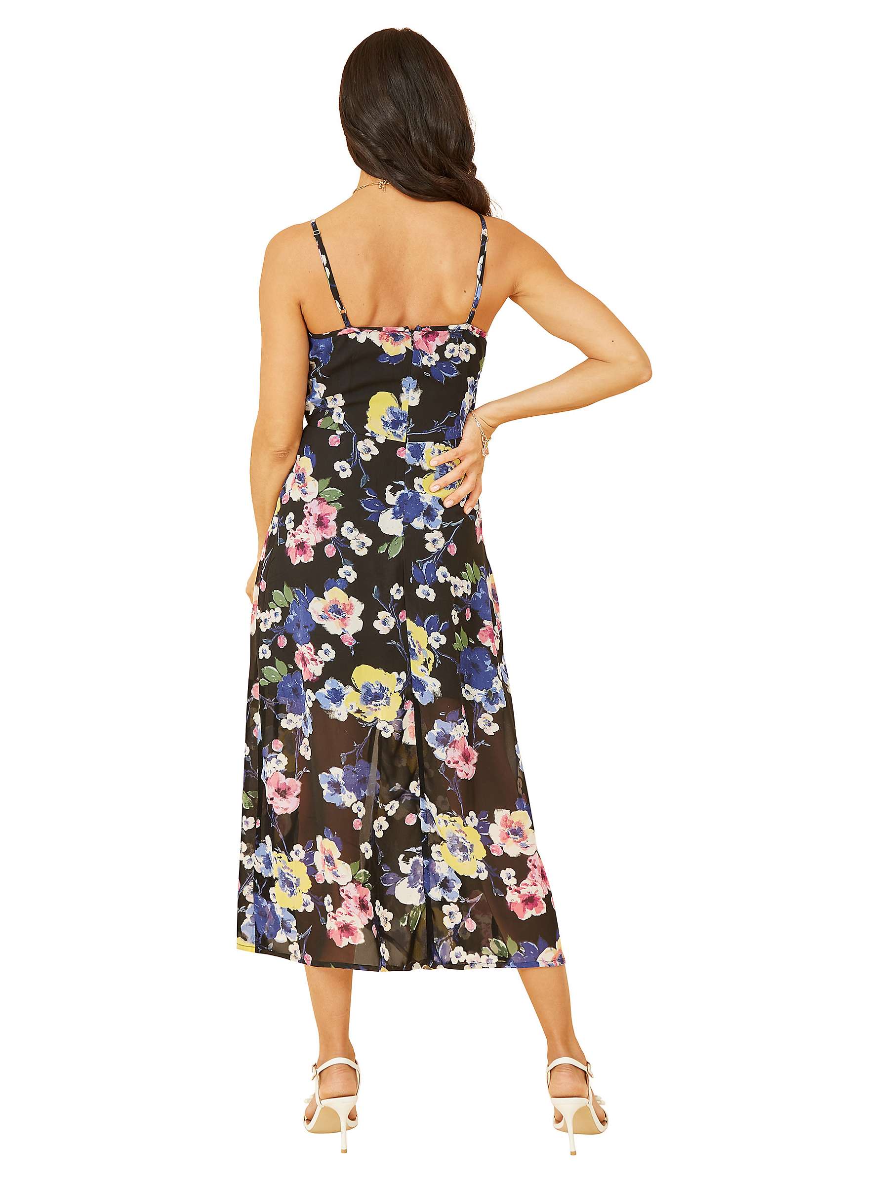 Buy Yumi Strappy Floral Midi Dress, Black Online at johnlewis.com