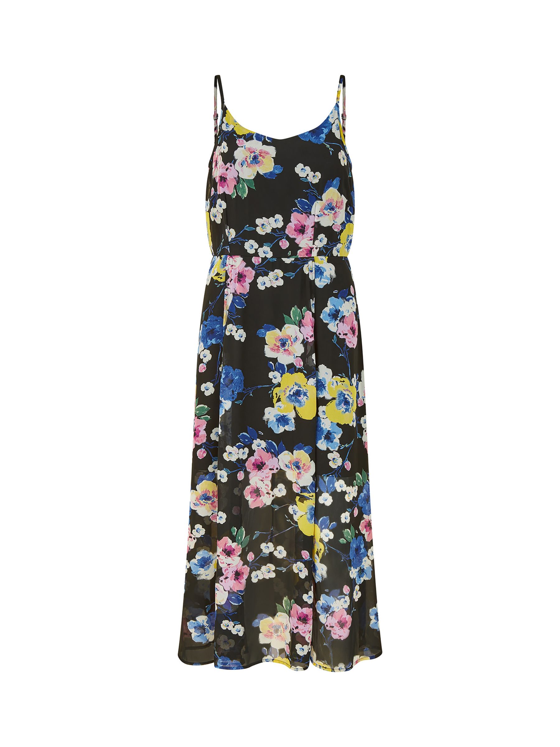 Yumi Strappy Floral Midi Dress, Black at John Lewis & Partners