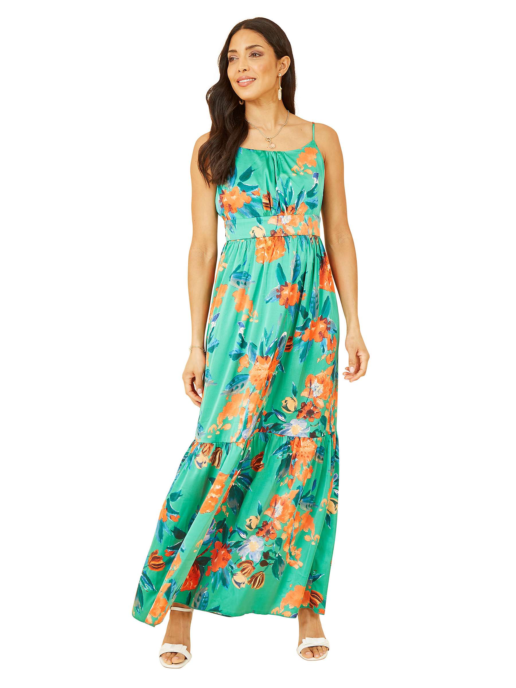 Buy Yumi Satin Floral Maxi Dress, Green Online at johnlewis.com
