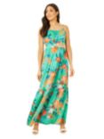 Yumi Satin Floral Maxi Dress, Green