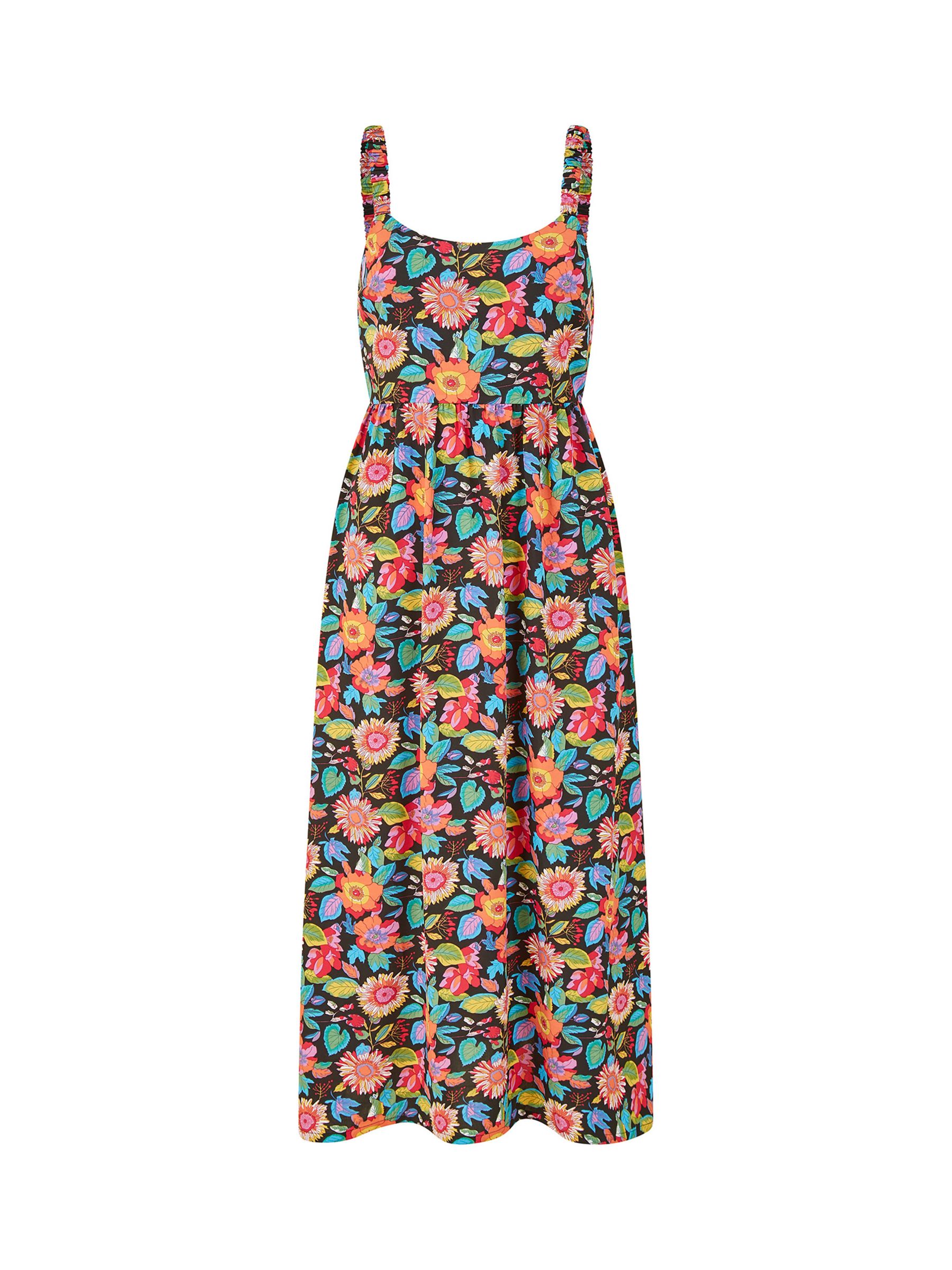 Yumi Strappy Retro Floral Midi Dress, Multi, 8