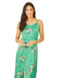 Yumi Satin Floral Slip Dress, Green, Green