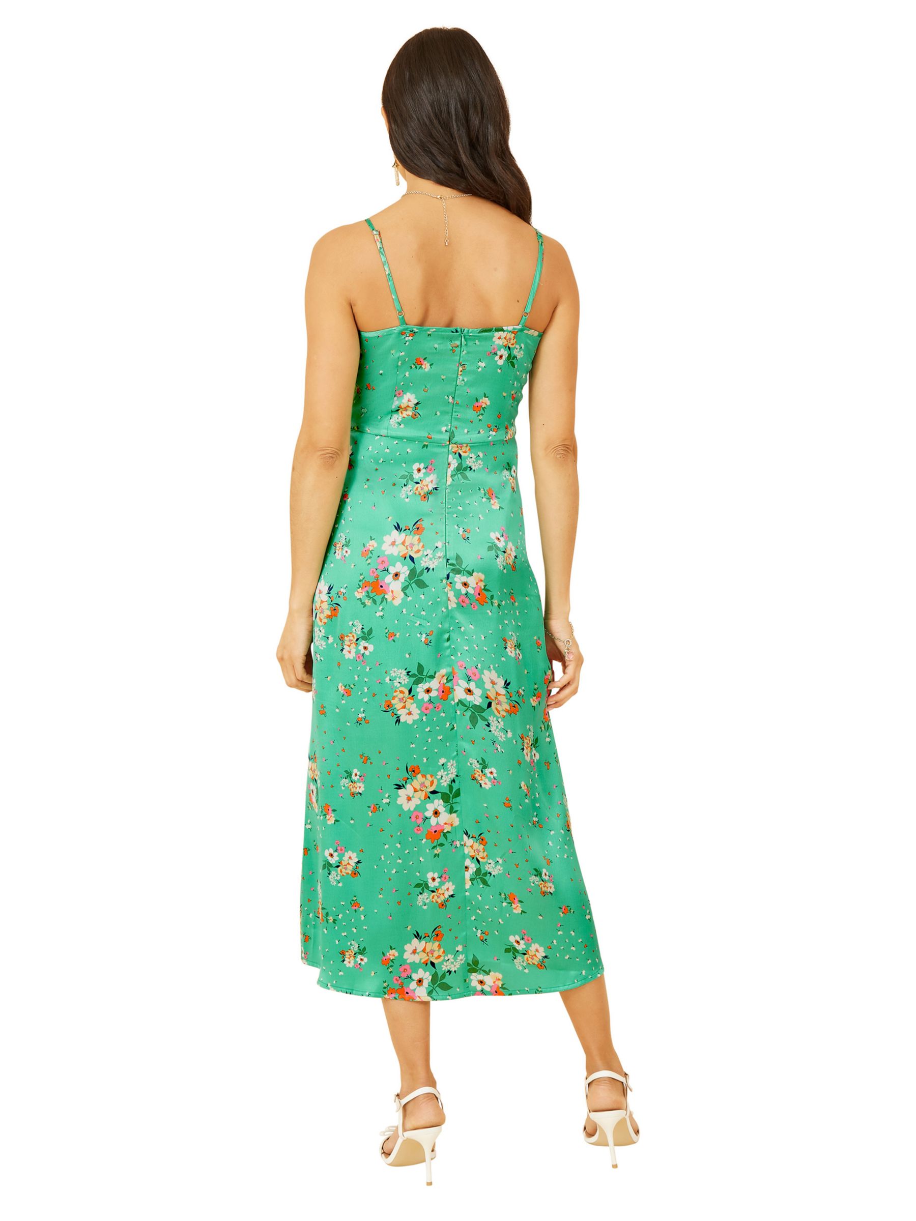 Yumi Satin Floral Slip Dress, Green, 8