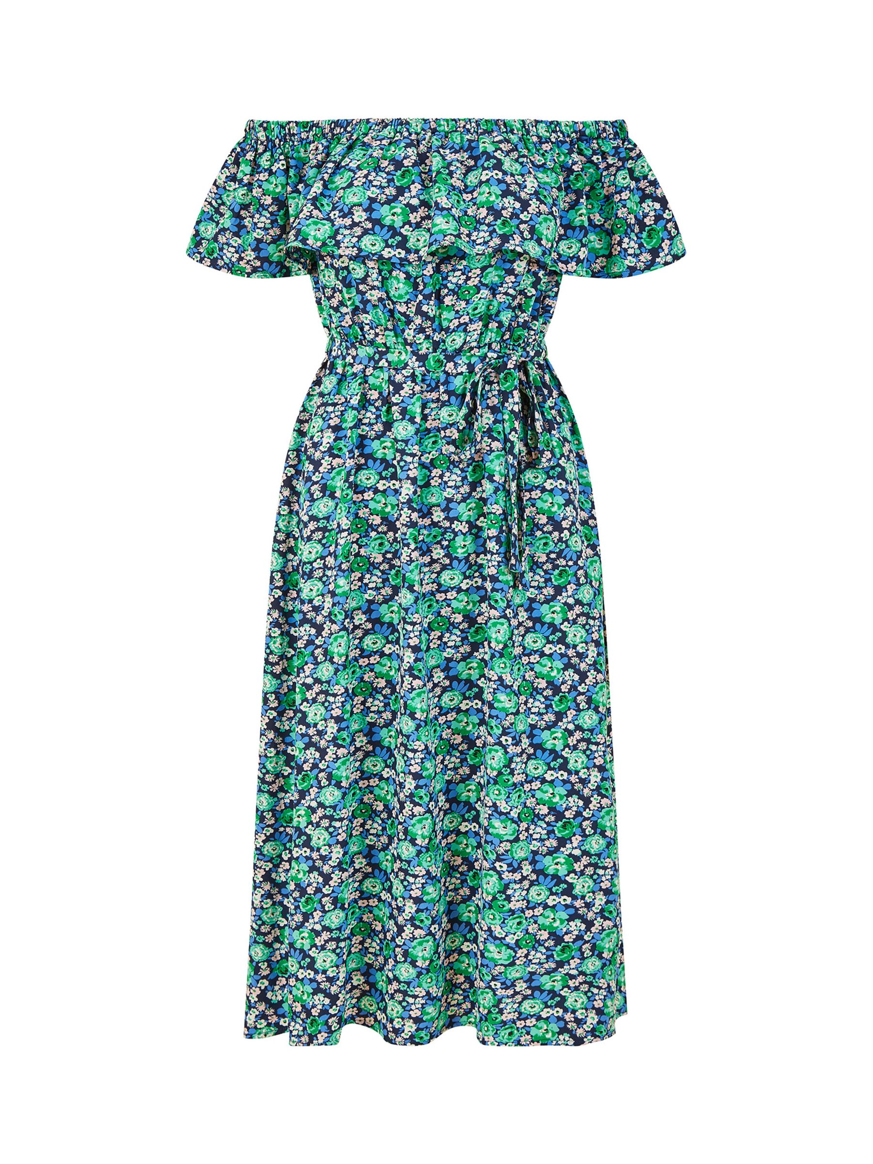 Yumi Ditsy Floral Bardot Midi Dress, Green, 8