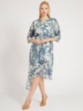 GUESS Ensley Three Quarter Length Sleeve Floral Wrap Dress, Porcelain