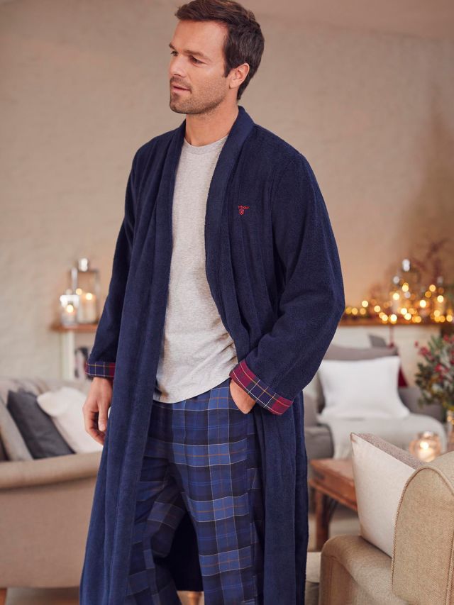 Barbour Lachlan Classic Towelling Dressing Gown, Navy, S-M