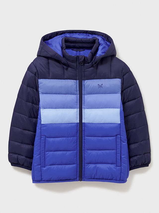 Crew Clothing Kids' Lightweight Colour Block Quilted Jacket, Dark Blue