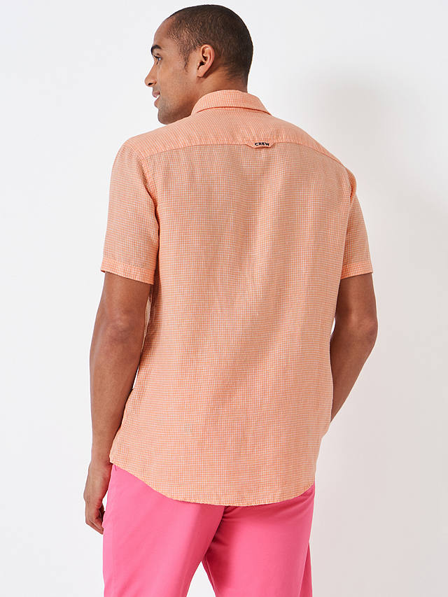Crew Clothing Check Linen Short Sleeve Shirt, Coral