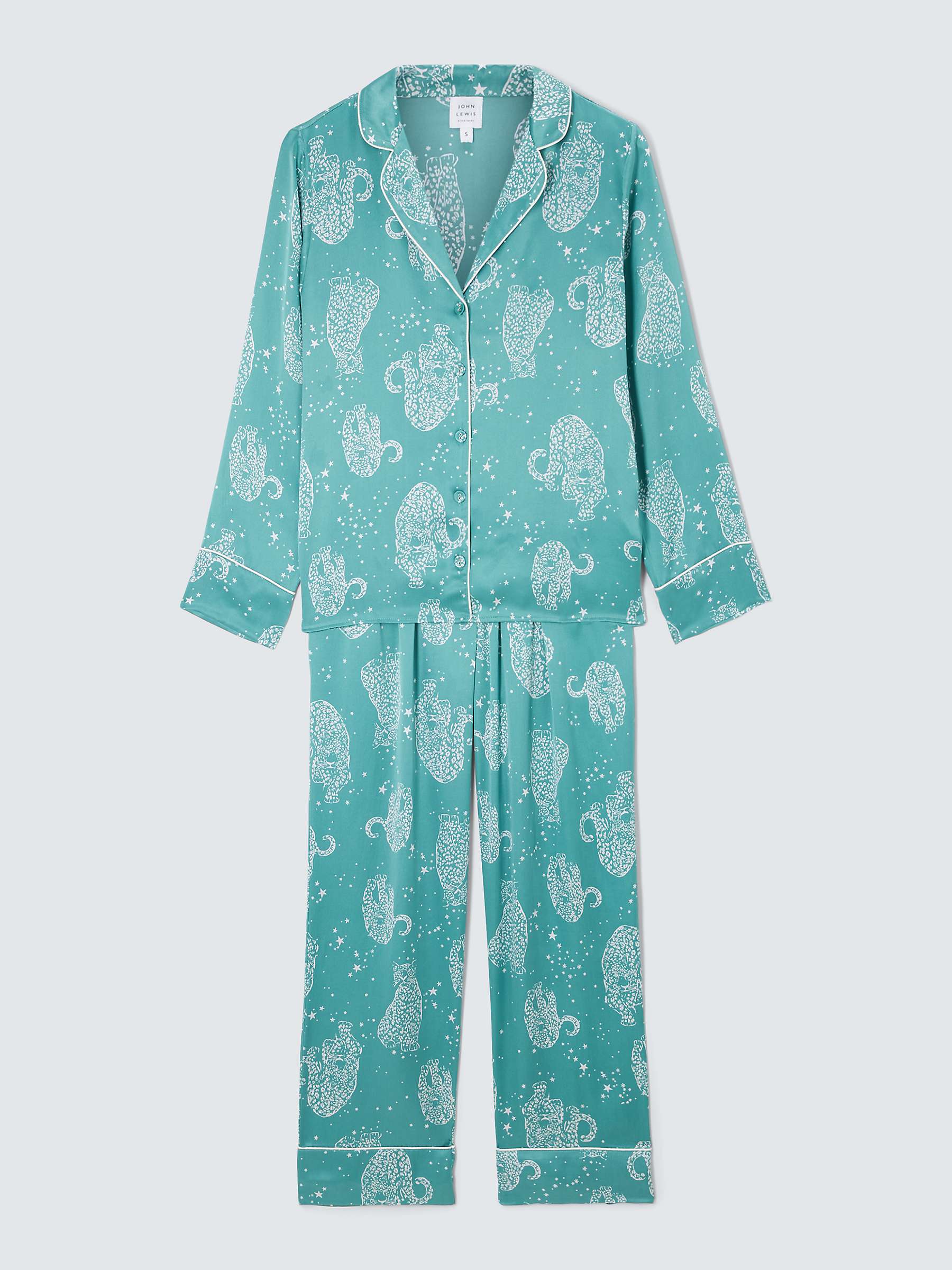 Buy John Lewis Kendra Leopard Shirt Silk Long Pyjama Set, Teal Online at johnlewis.com