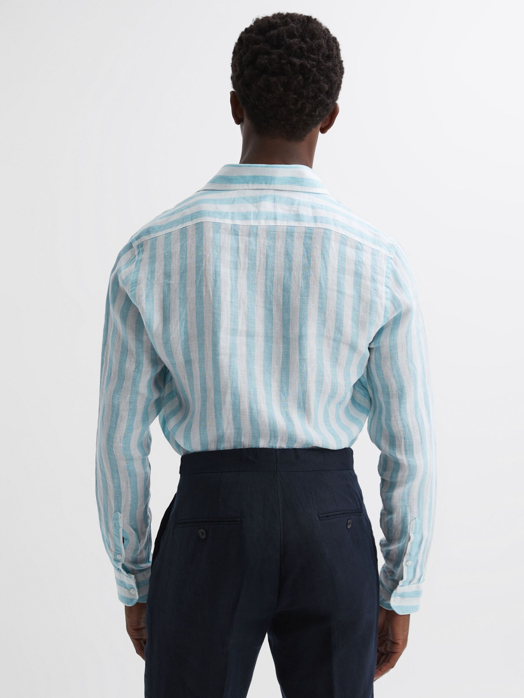 Reiss Ruban Stripe Regular Fit Linen Shirt, Aquamarine at John Lewis ...