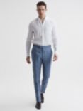 Reiss Cheltenham Herringbone Tailored Linen Trousers, Chambray