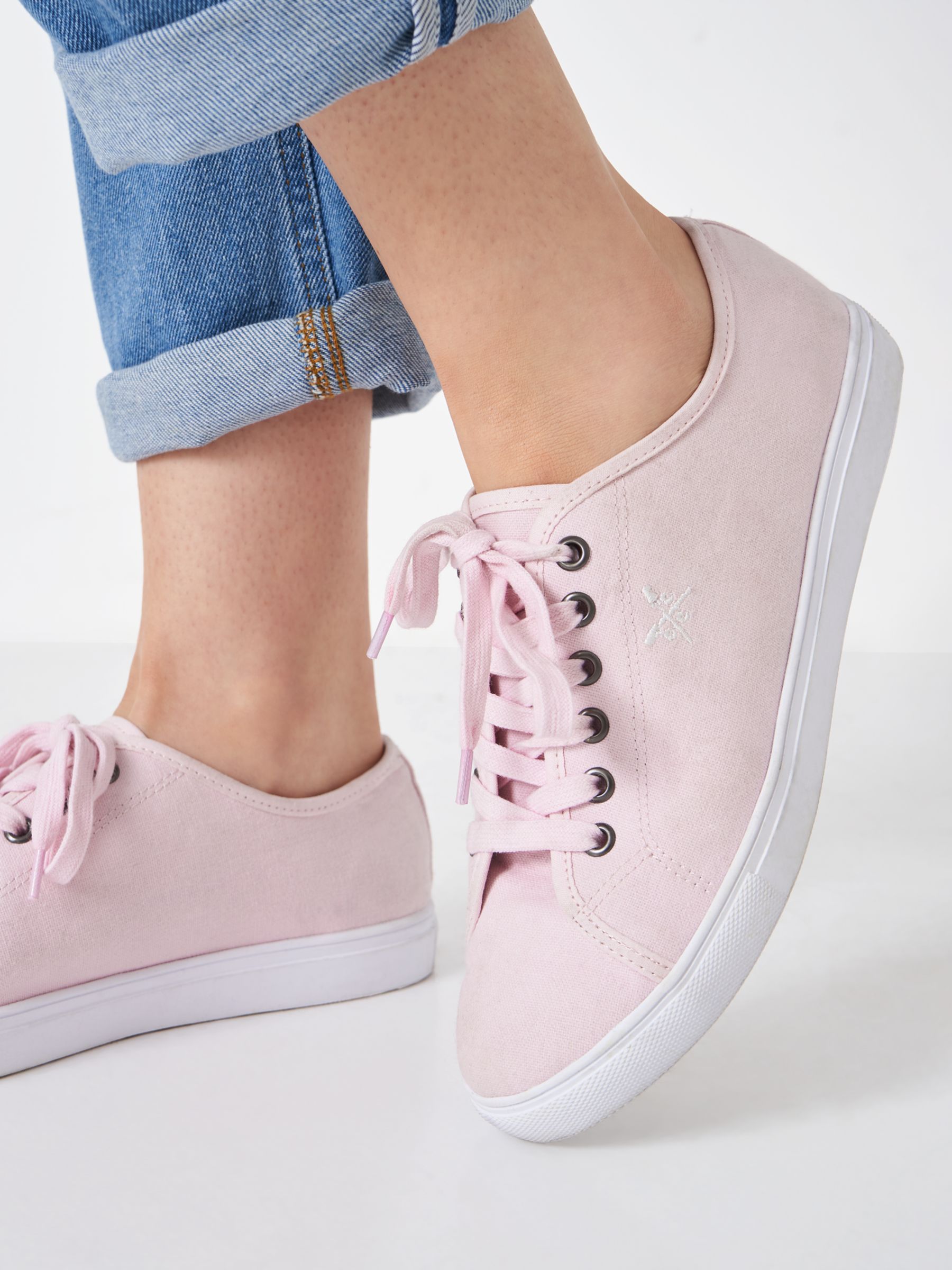 Crew Clothing Danielle Canvas Trainers, Light Pink at John Lewis & Partners