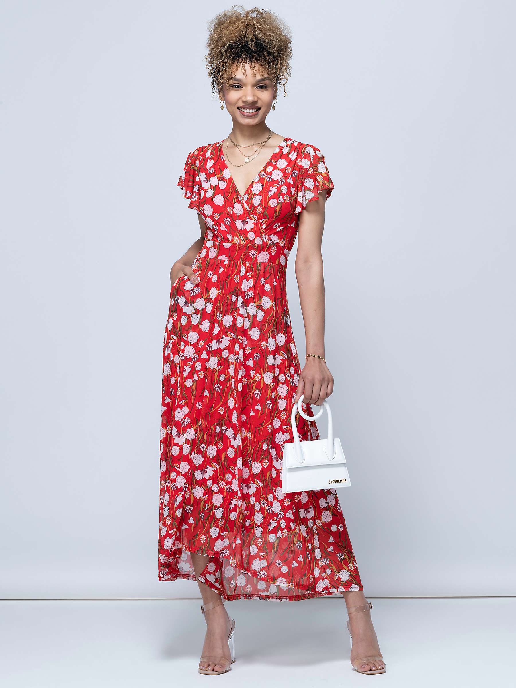 Buy Jolie Moi Rachele Floral Print Mesh Maxi Dress, Red Online at johnlewis.com