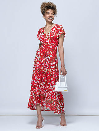 Jolie Moi Rachele Floral Print Mesh Maxi Dress, Red