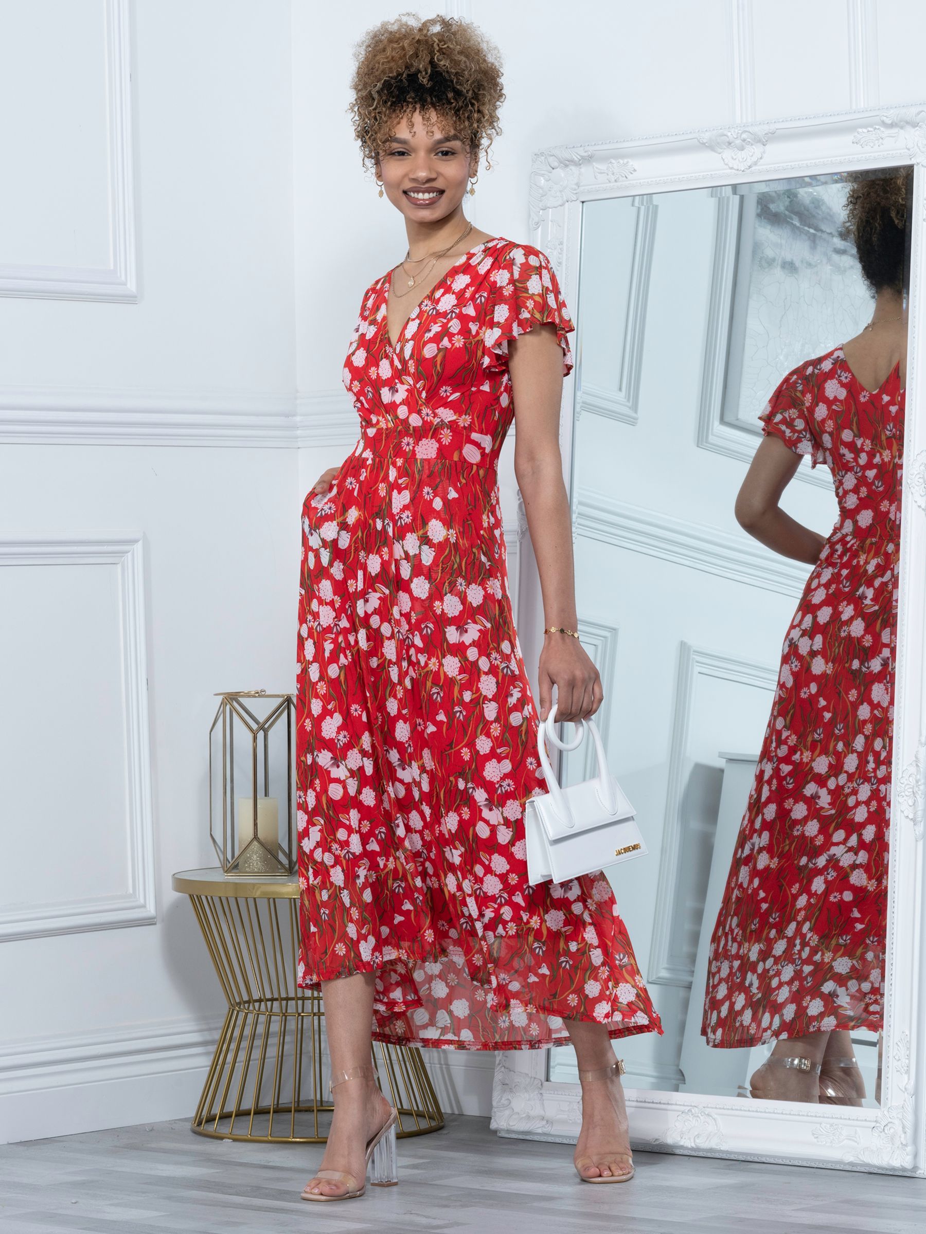 Buy Jolie Moi Rachele Floral Print Mesh Maxi Dress, Red Online at johnlewis.com