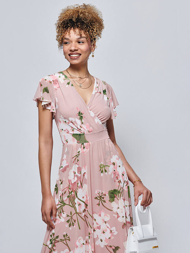Jolie Moi Rachele Floral Print Mesh Maxi Dress, Pink