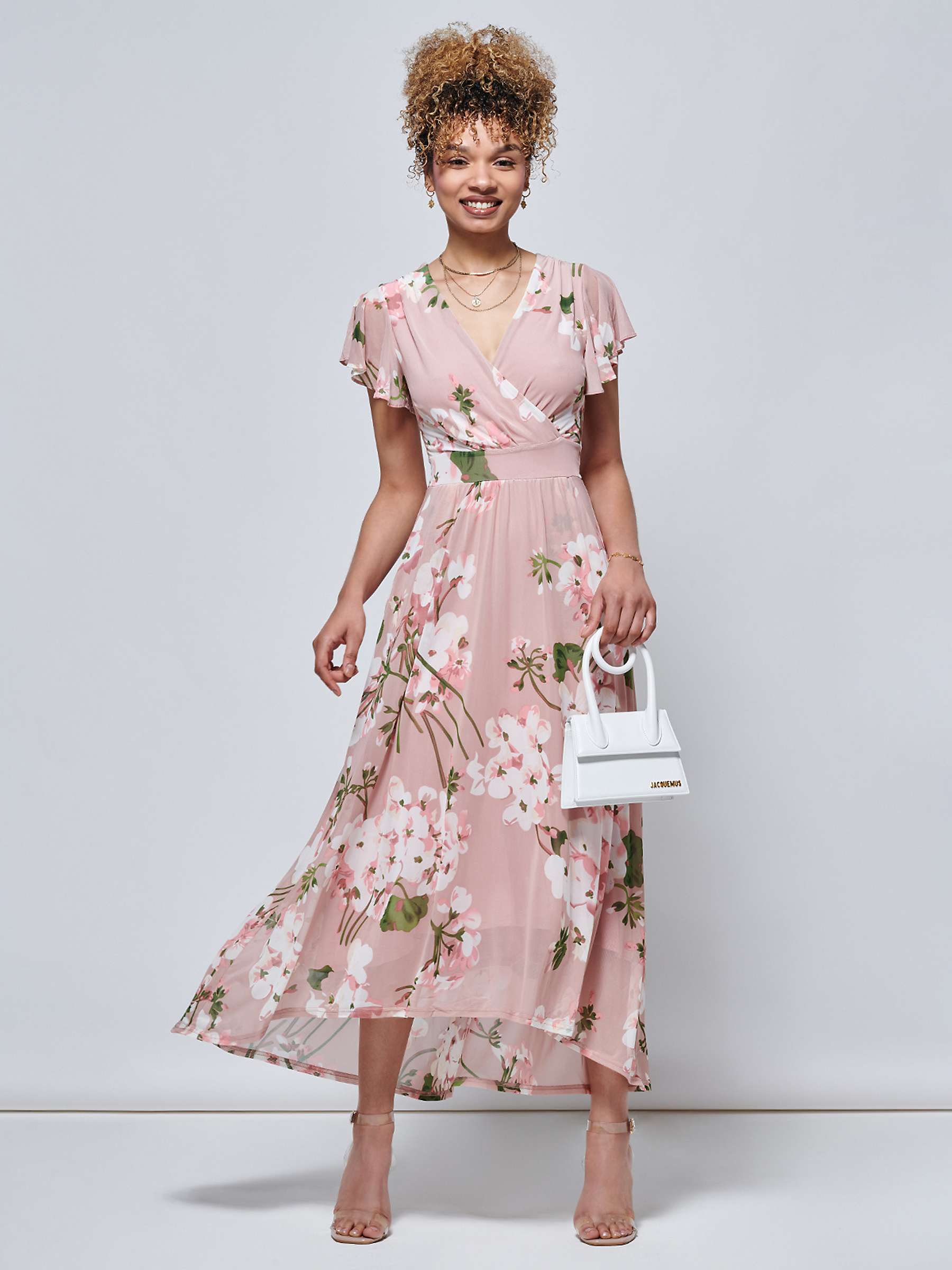 Buy Jolie Moi Rachele Floral Print Mesh Maxi Dress, Pink Online at johnlewis.com