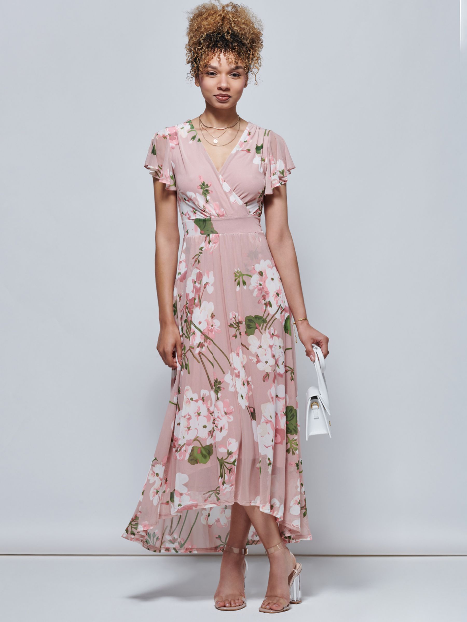 Jolie Moi Rachele Floral Print Mesh Maxi Dress, Pink at John Lewis ...