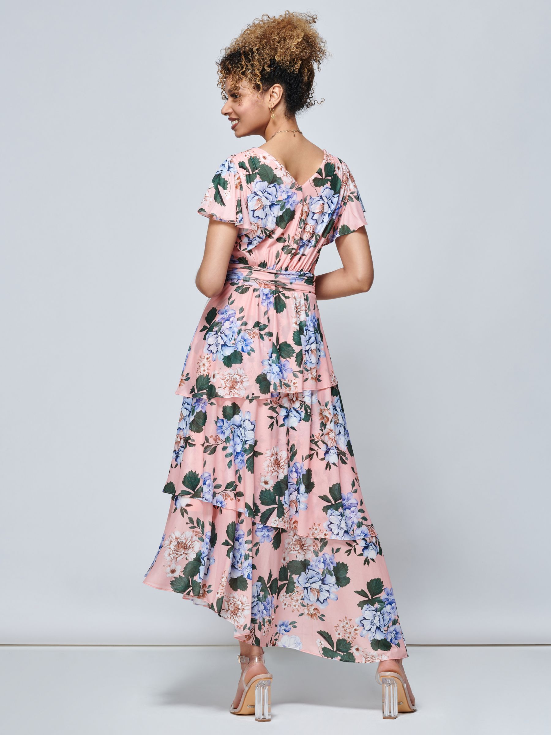 Jolie Moi Danica Floral Print Tiered Maxi Dress, Pink/Multi, 12
