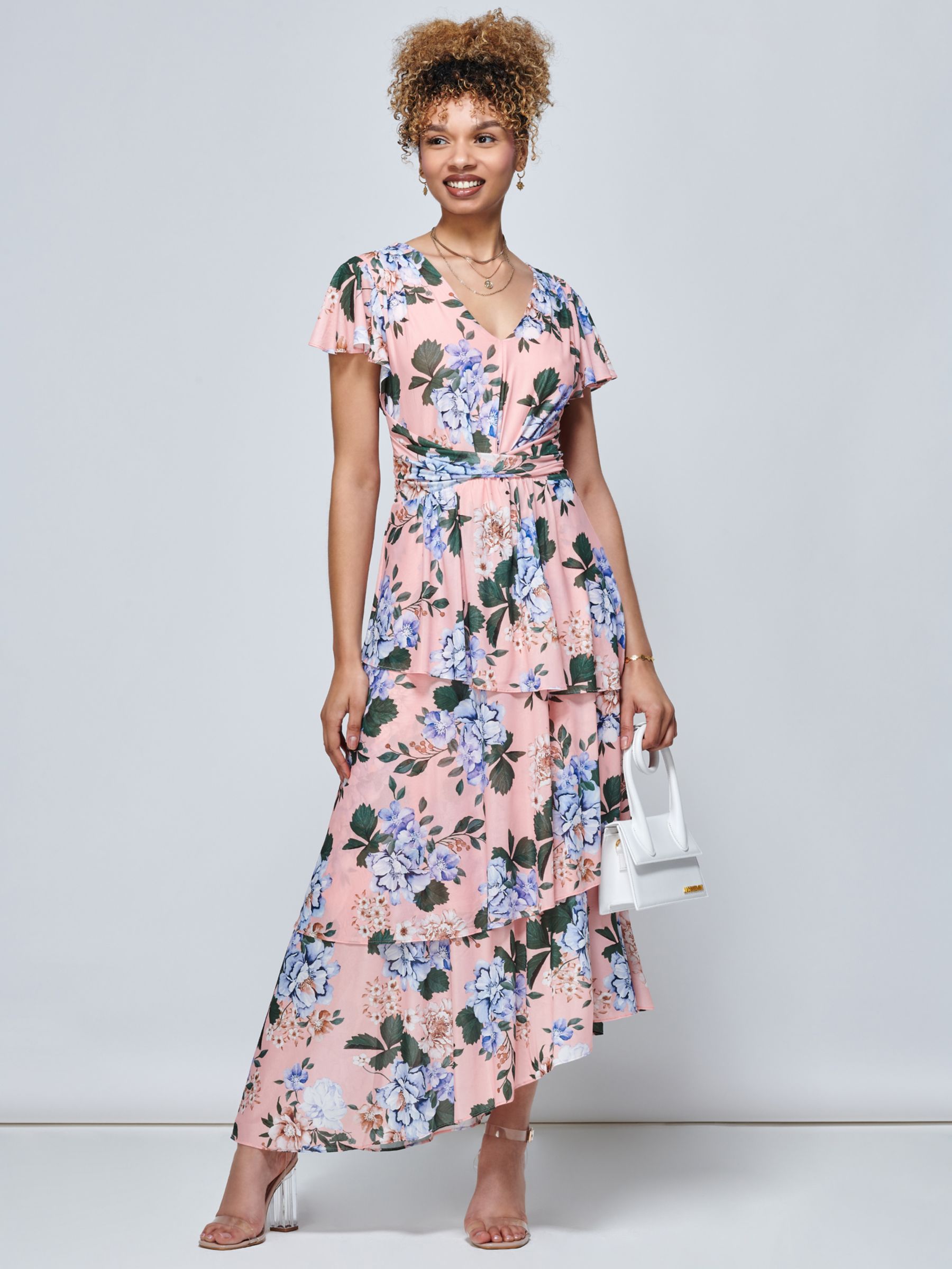 Buy Jolie Moi Danica Floral Print Tiered Maxi Dress, Pink/Multi Online at johnlewis.com