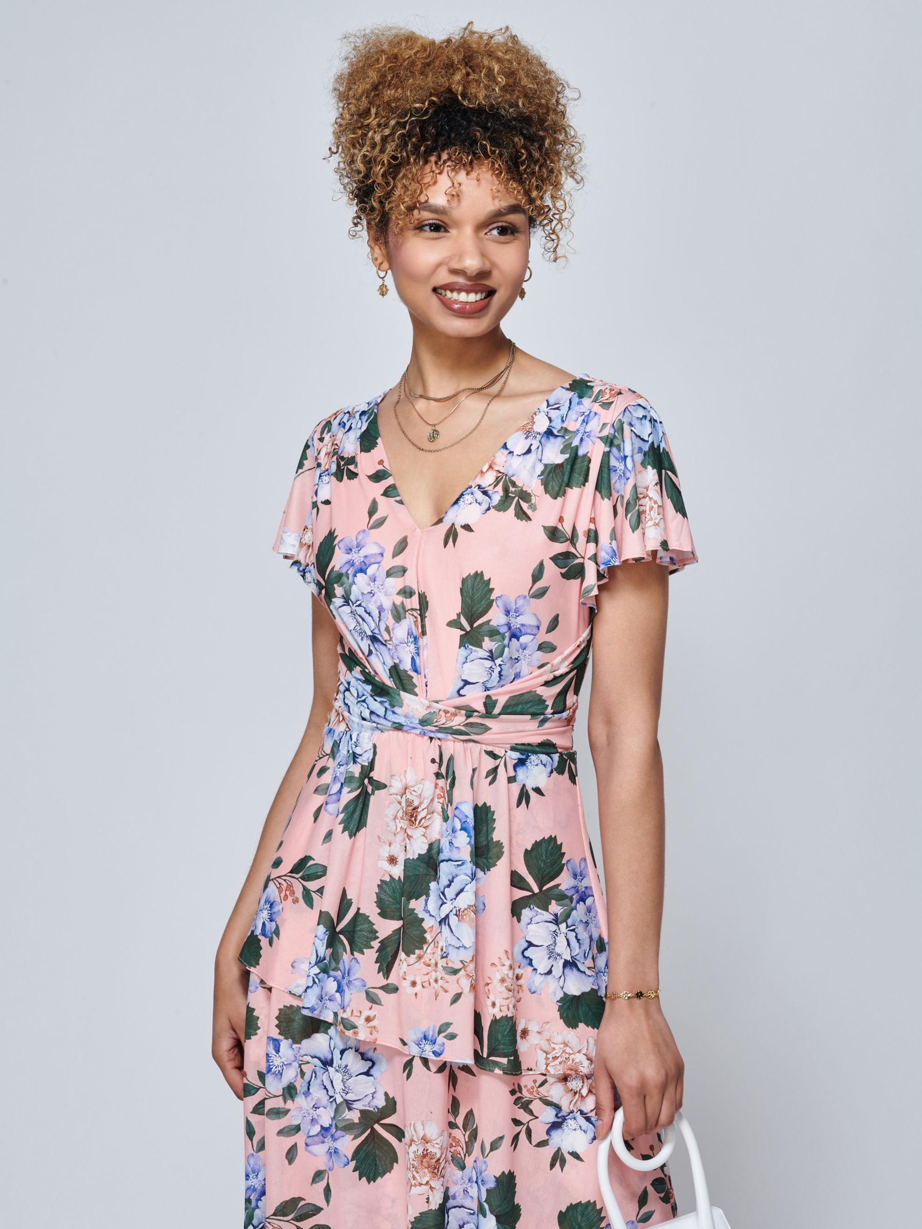 Buy Jolie Moi Danica Floral Print Tiered Maxi Dress, Pink/Multi Online at johnlewis.com