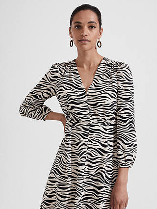 Hobbs Indria Zebra Print Dress, Cream/Black