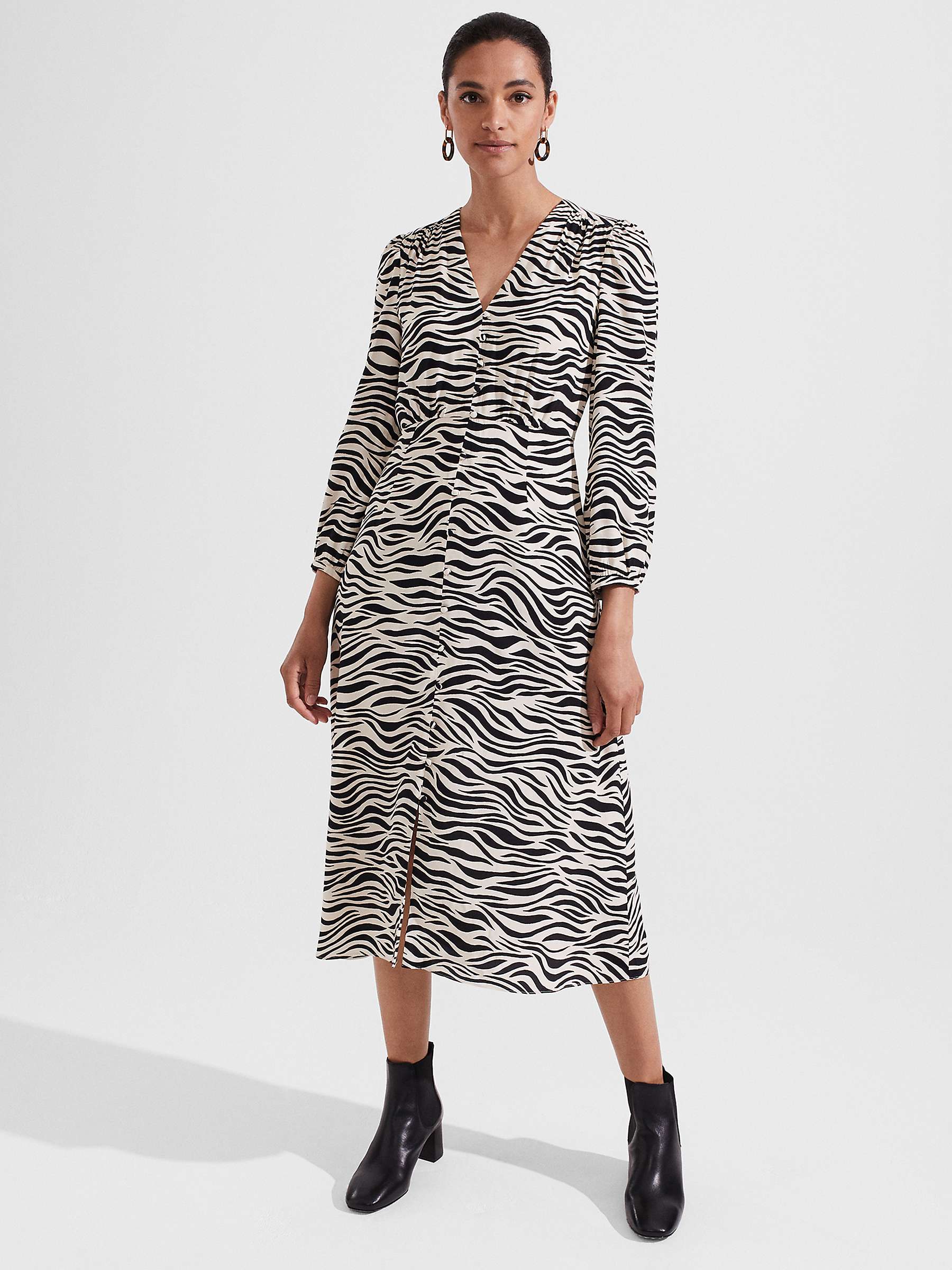 Hobbs Indria Zebra Print Dress, Cream/Black at John Lewis & Partners