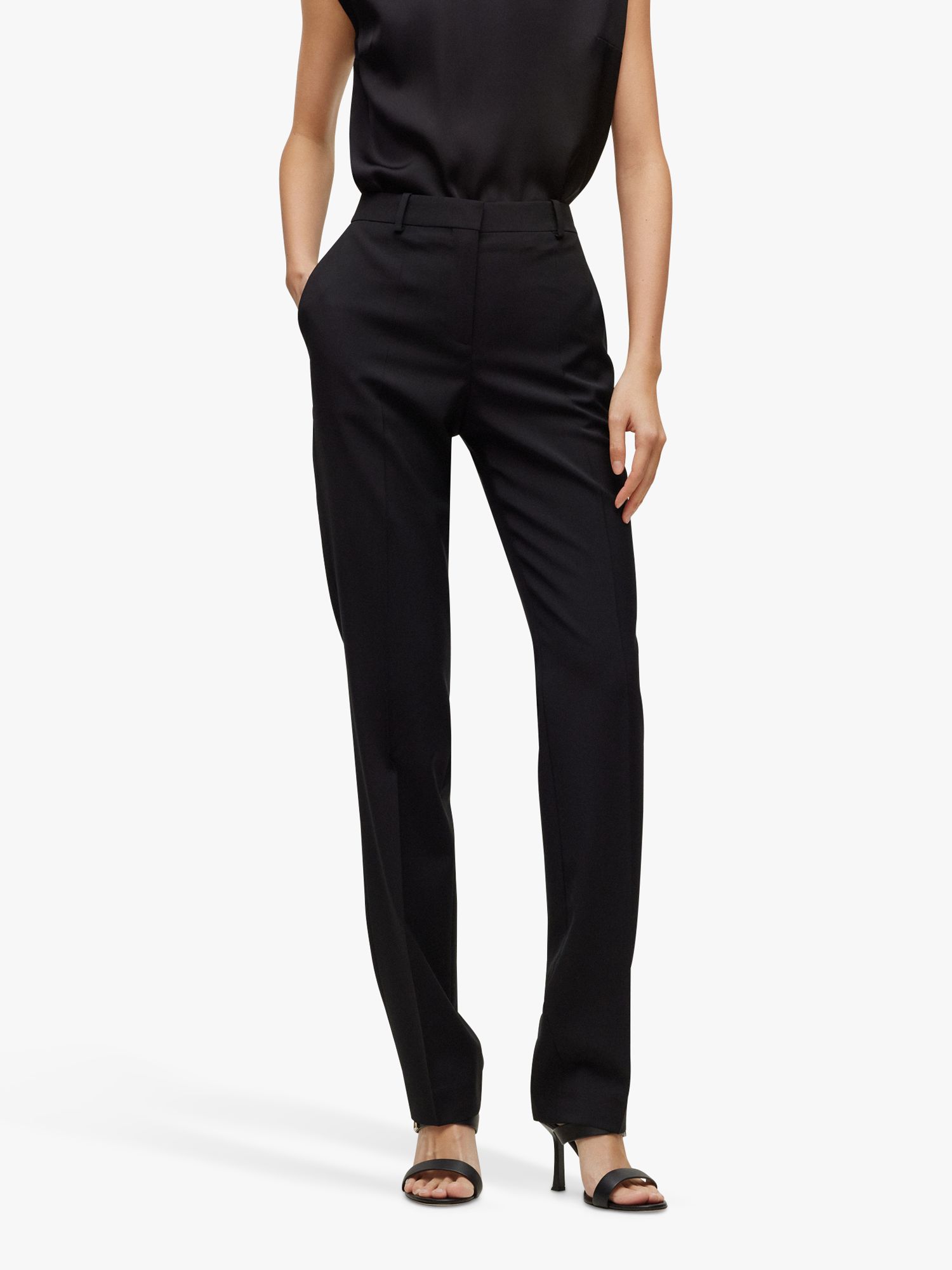 HUGO BOSS Tameah Tailored Fit Trousers, Black at John Lewis & Partners
