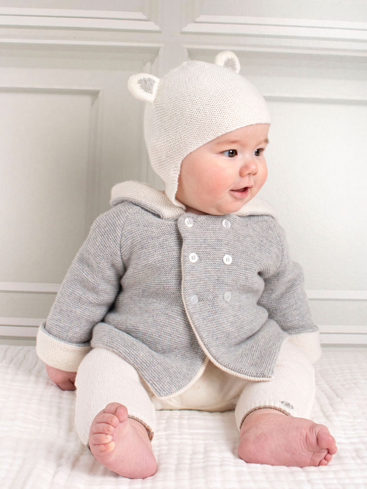 Trotters Newborn Wool and Cashmere Blend Teddy Hat, Off White, 0-3 months