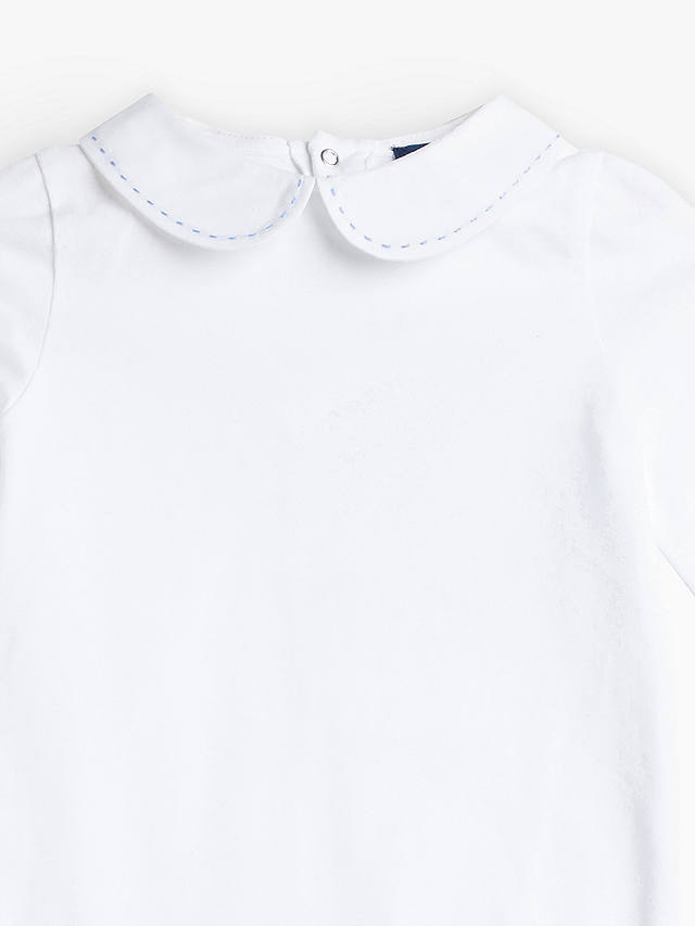 Trotters Baby Milo Stitched Cotton Blend Bodysuit, White/Pale Blue