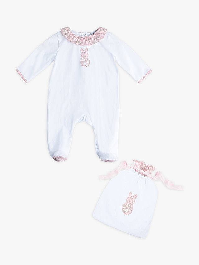 Trotters Baby Capel Flopsy All-in-One and Gift Bag Set, White/Pink