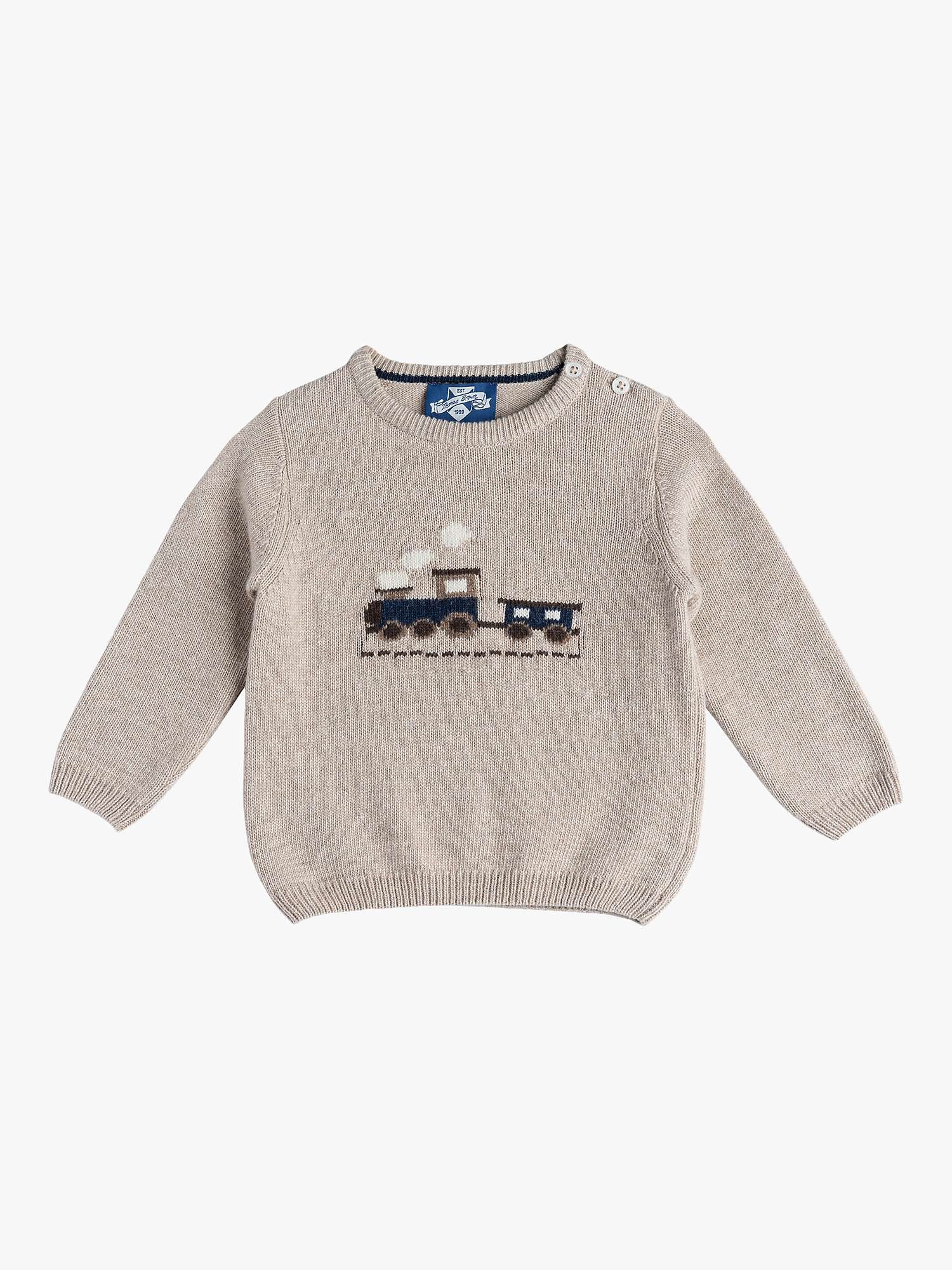Buy Trotters Baby Thomas Train Cashmere Blend Jumper, Oatmeal Online at johnlewis.com