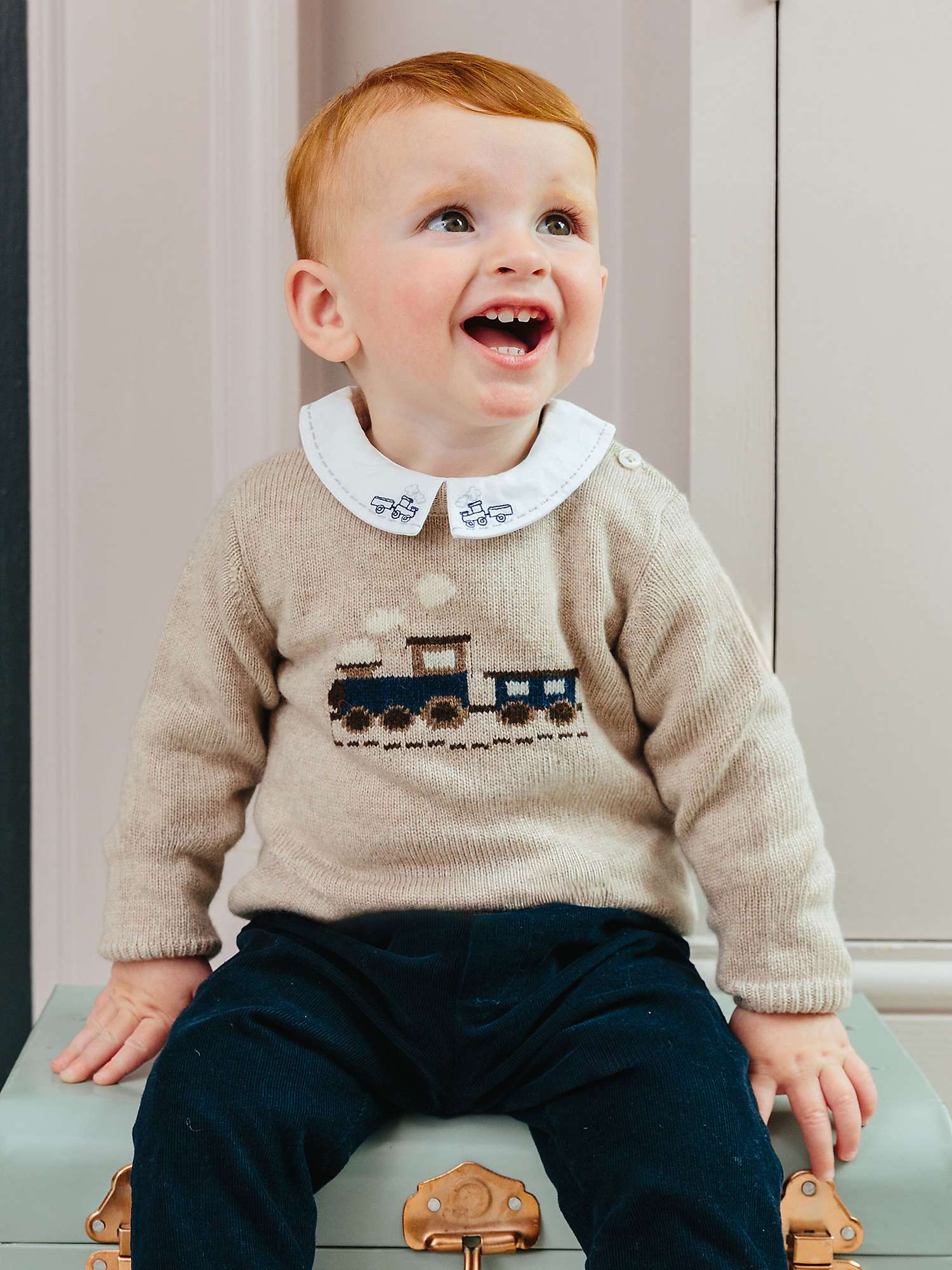 Buy Trotters Baby Thomas Train Cashmere Blend Jumper, Oatmeal Online at johnlewis.com