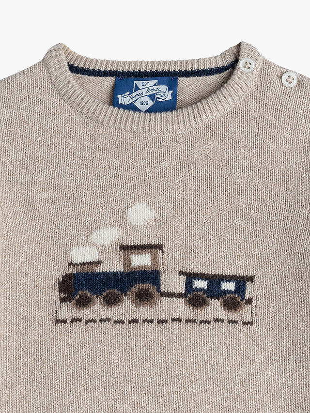 Trotters Baby Thomas Train Cashmere Blend Jumper, Oatmeal