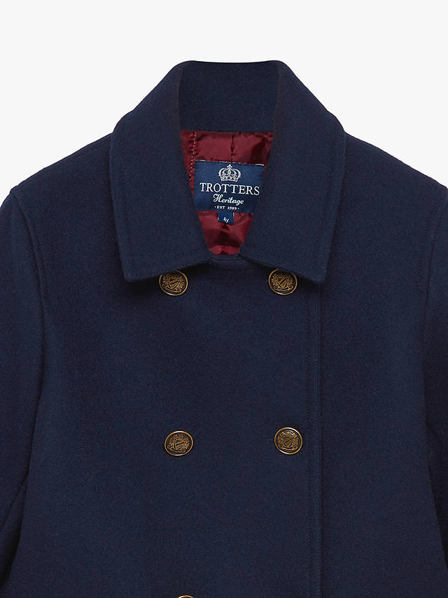 Trotters Kids' Double Breasted Wool Coat, Navy
