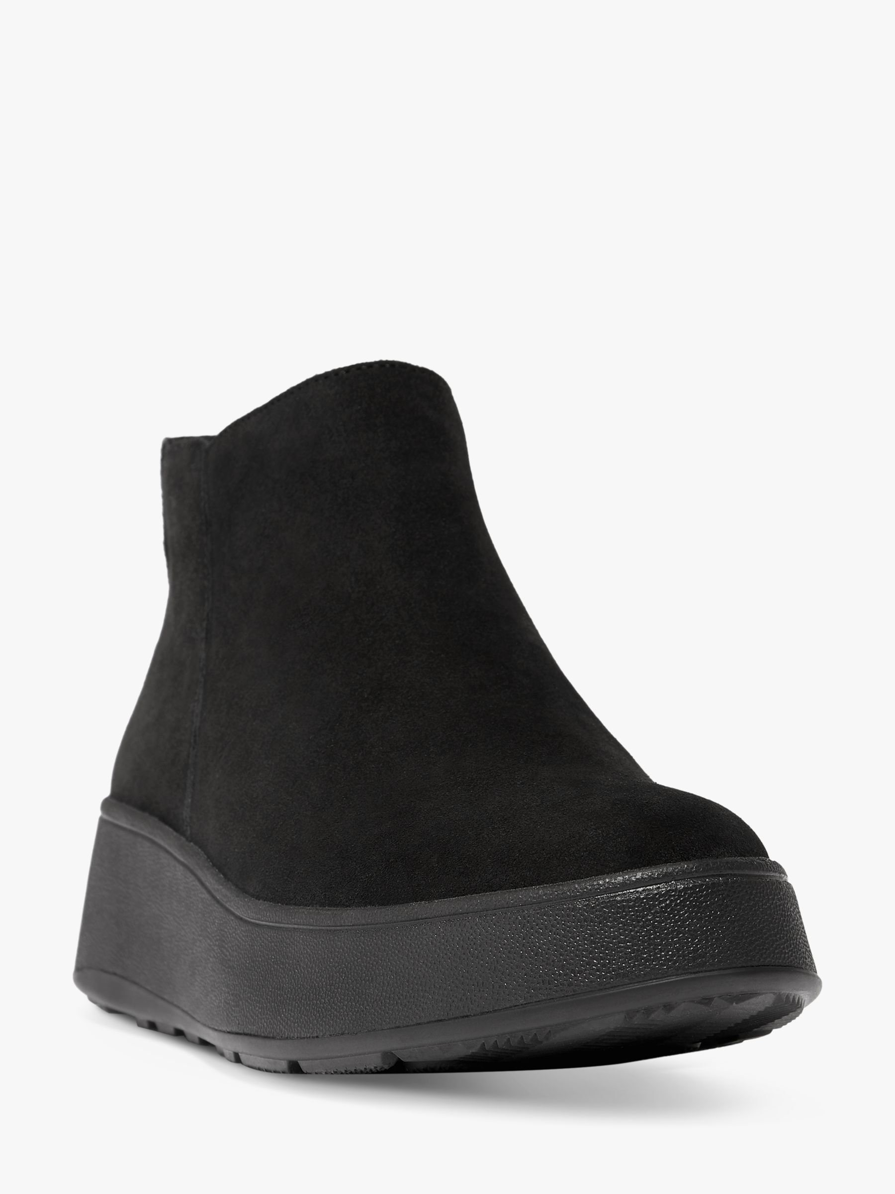 FitFlop Suede Flatform Ankle Boots, All Black at John Lewis & Partners