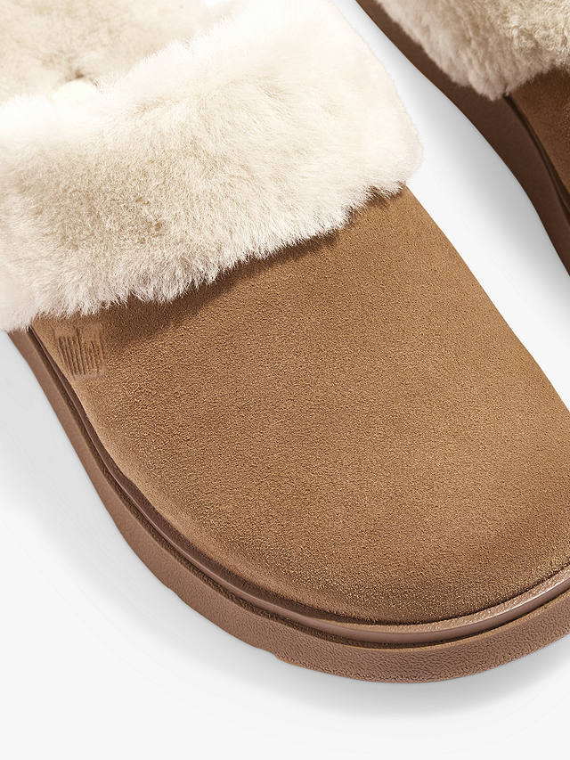 FitFlop Shearling Collar Suede Mule Slippers, Desert Tan