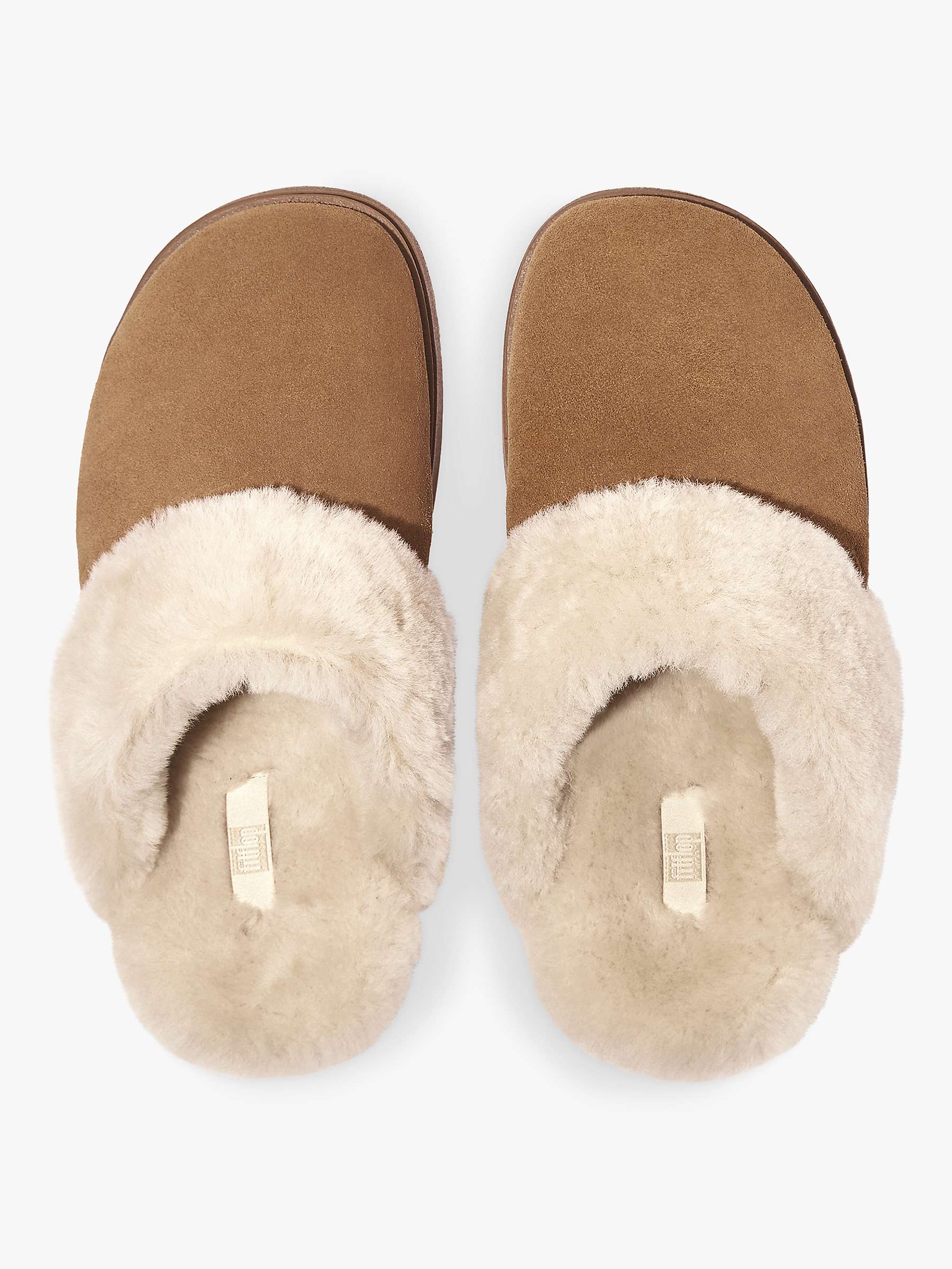 Buy FitFlop Shearling Collar Suede Mule Slippers, Desert Tan Online at johnlewis.com