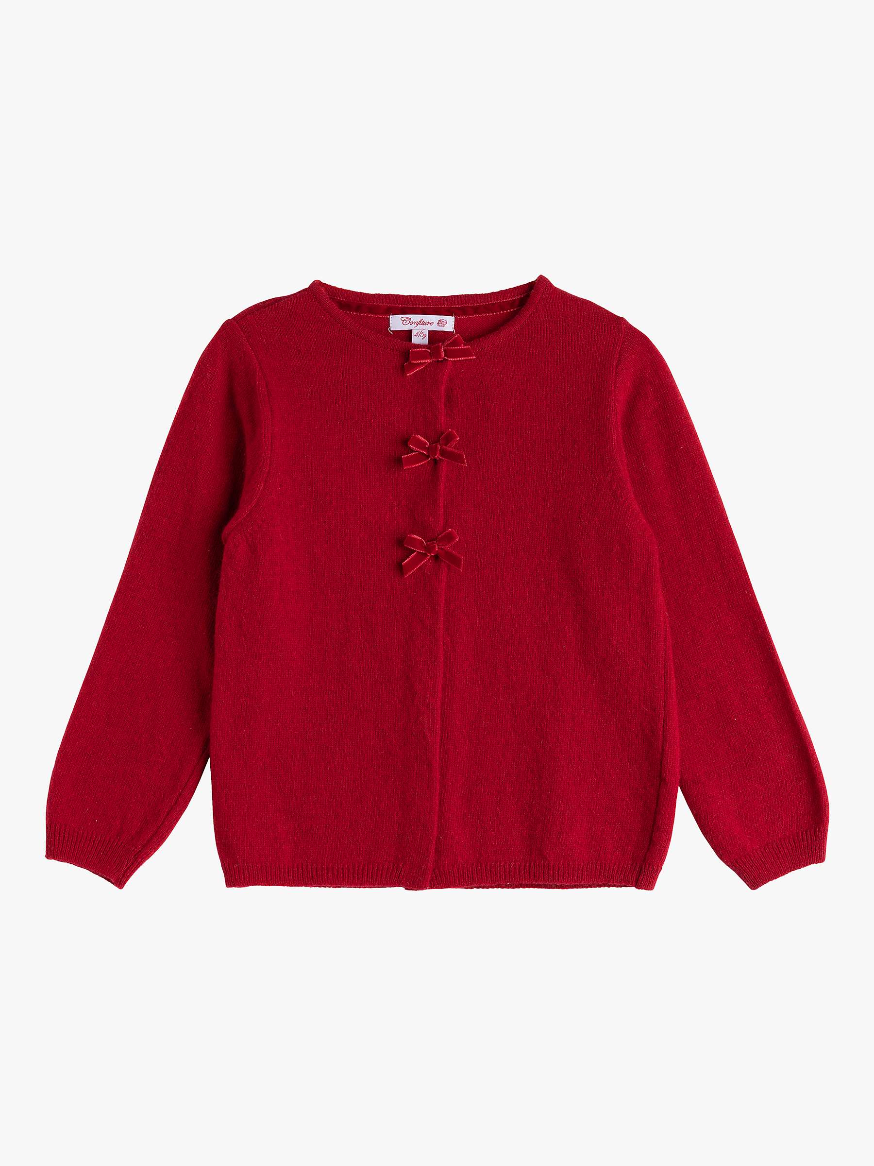 Buy Trotters Kids' Wool Blend Cardigan with Velvet Bow Detail, Crimson Online at johnlewis.com