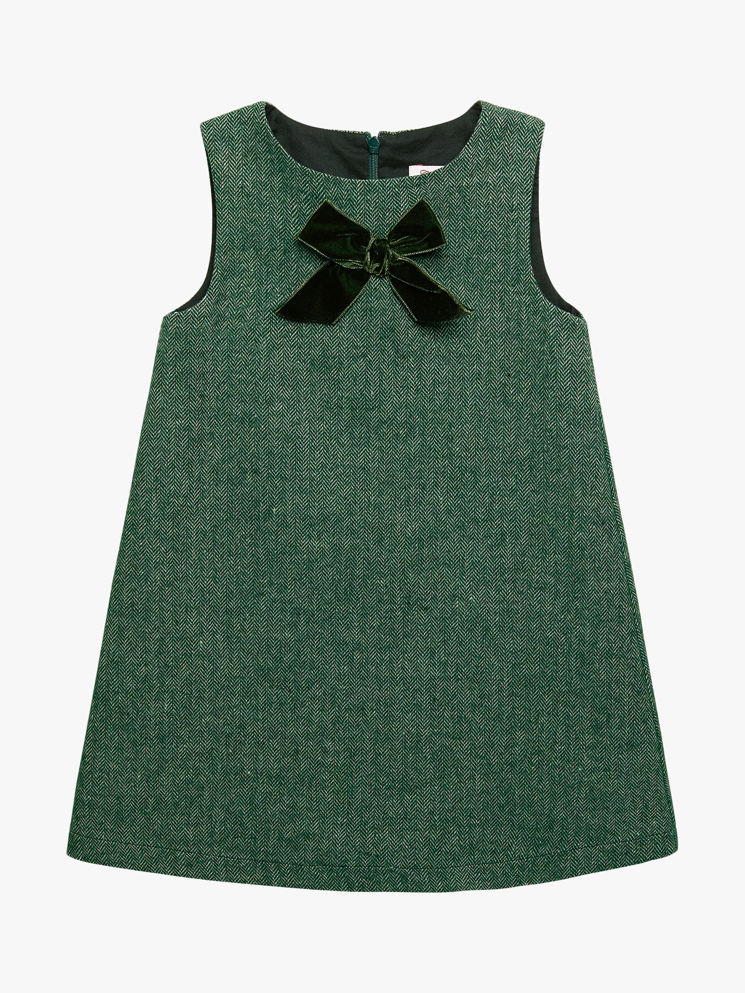 Trotters Kids' Georgina Herringbone Pinafore Bow Dress, Green at